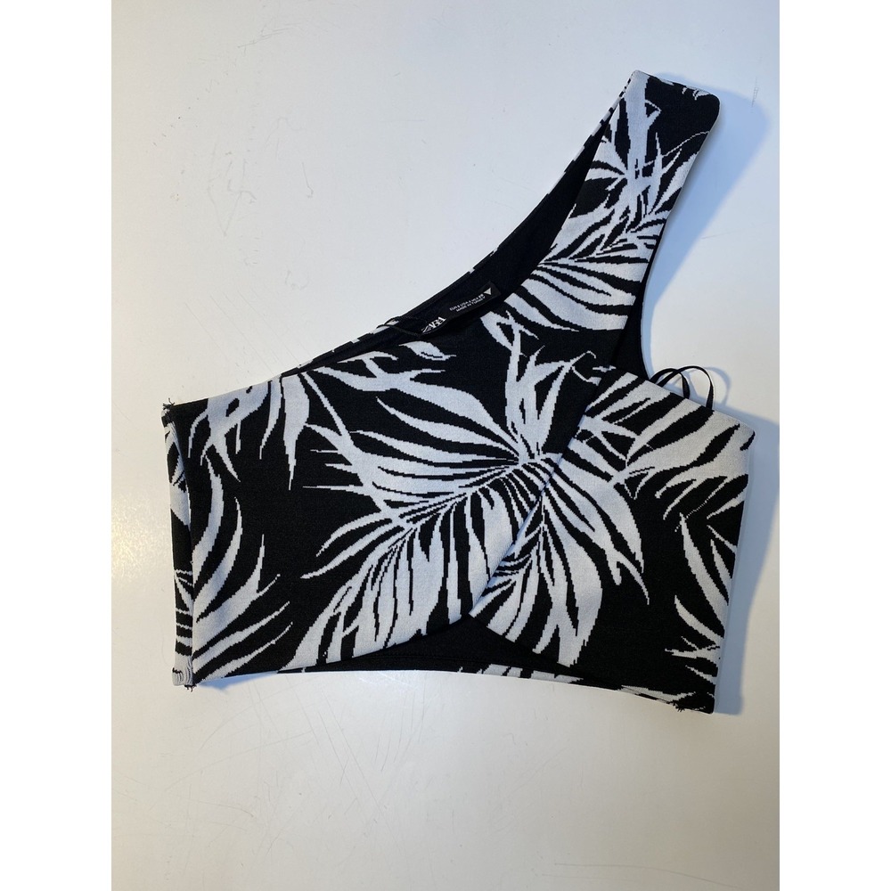 ZARA Tropical One Shoulder Crop Top Women's S Jacquard NWT